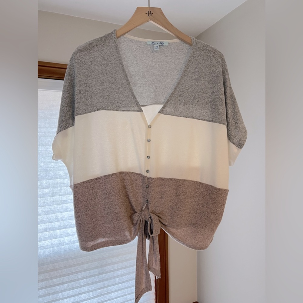 She + Sky Tie Front Top